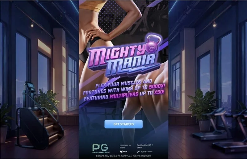 Mighty Mania — main menu and bet selection screen